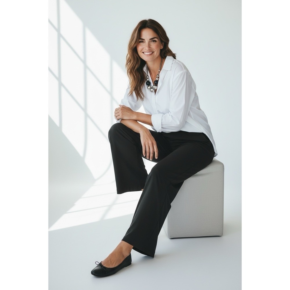 Chicos Wide Leg Pants 2 Large 12 Black Stretch Office Comfort Preppy Minimalist